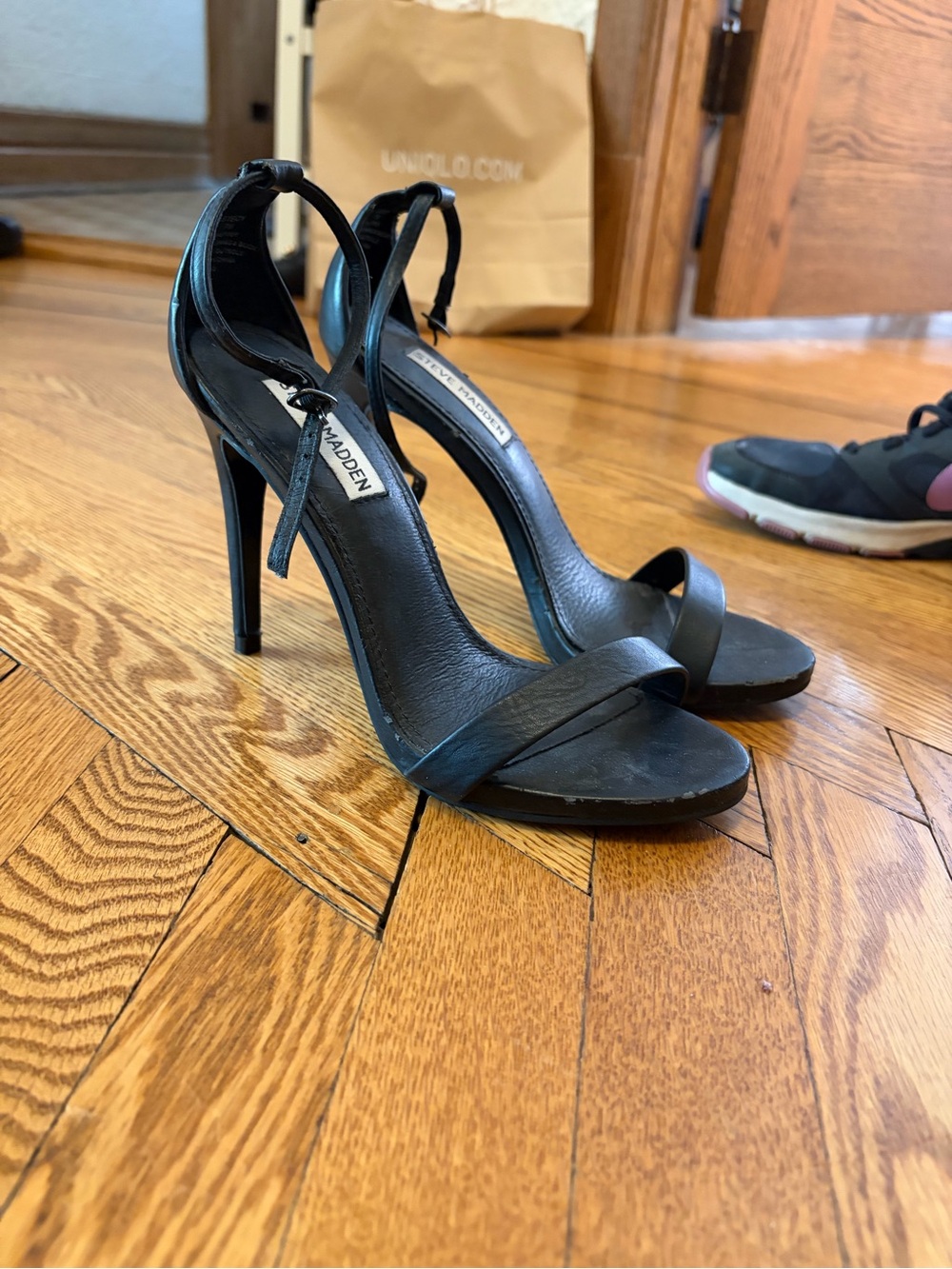 Steve Madden Black Open-Toe Ankle-Strap Stilettos